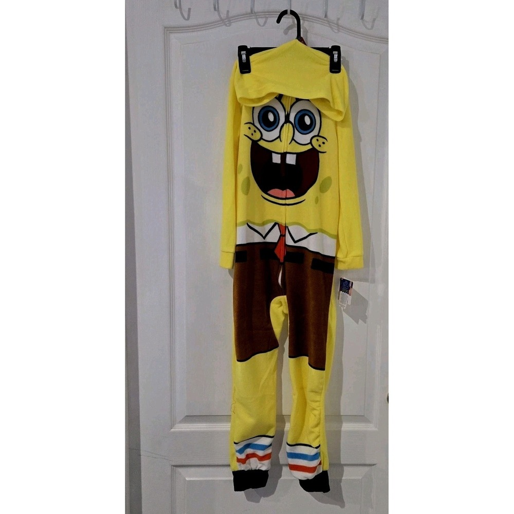 Kids NWT SpongeBob One Piece Zip Pajama, Size 8 Play Costume Sleep Yellow